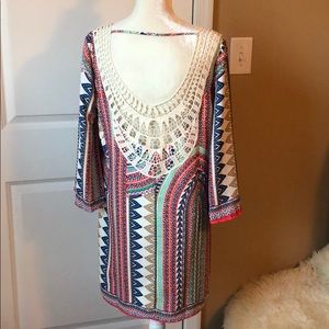 Crochet Open Back Detail Printed Dress